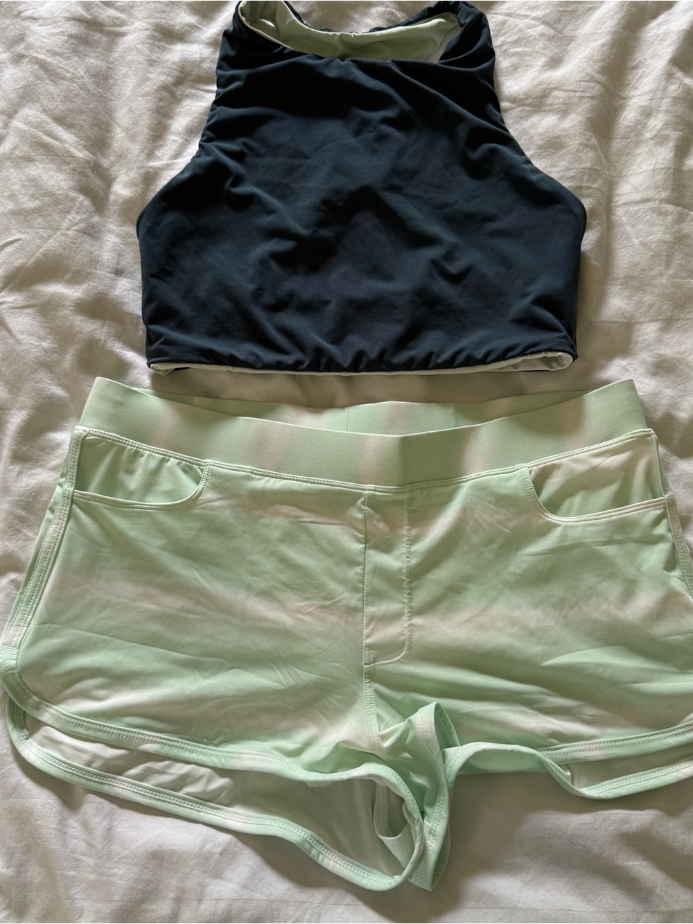 Carve Designs Black High Neck Bikini Top with Mint Green Swim Shorts